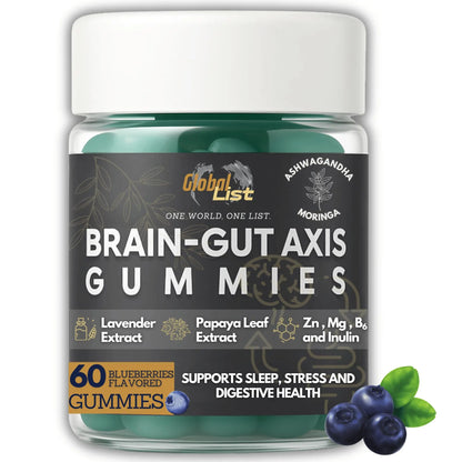 Gut Health & Bloating Relief Gummies – Digestion Support with Prebiotic Fiber, Inulin & Ashwagandha – Stress, Nervous Stomach, Sleep & Calm Support – Gut-Brain Axis Formula Global-List LLC