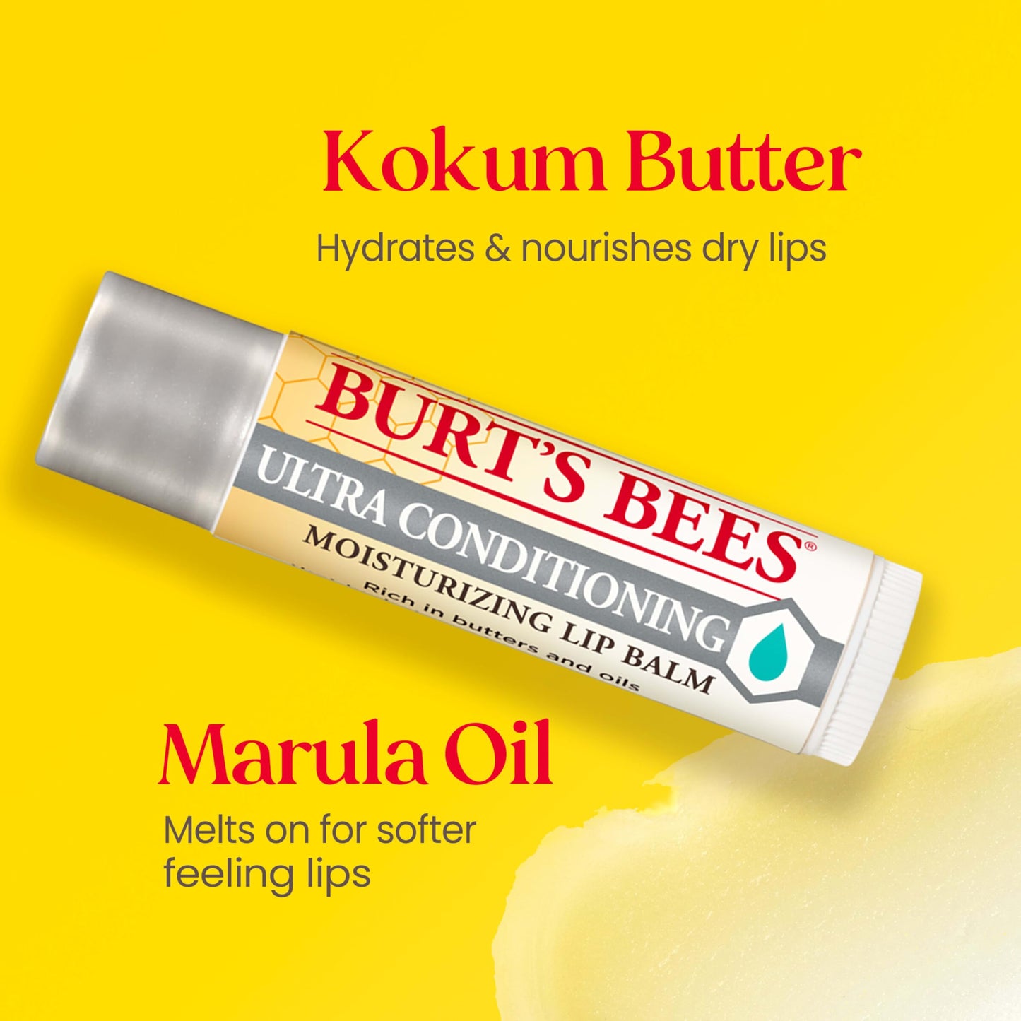 Burt's Bees Lip Balm, Moisturizing Lip Care, 100% Natural Origin, Ultra Conditioning with Shea, Cocoa & Kokum Butter (4 Pack) Burt's Bees