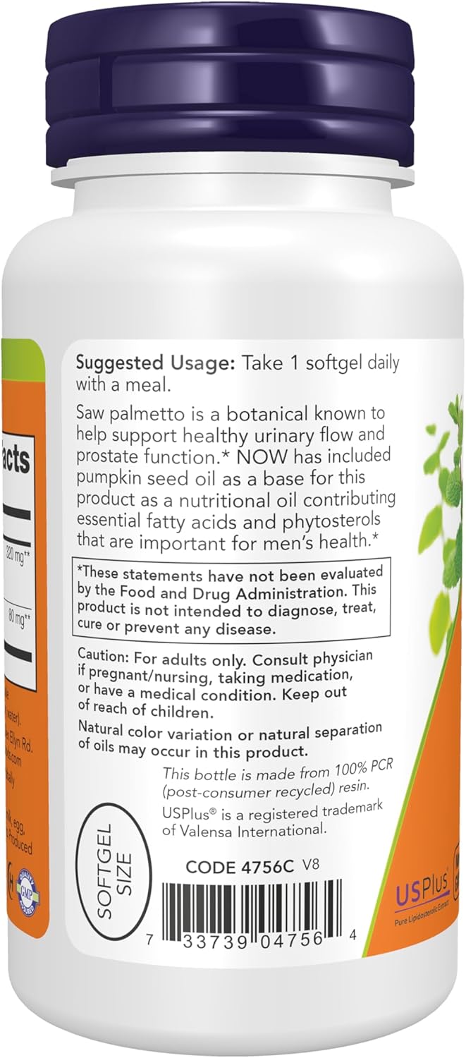 NOW Supplements, Saw Palmetto Extract 320 mg with Pumpkin Seed Oil, Men's Health*, 90 Veg Softgels Gsupps Australia