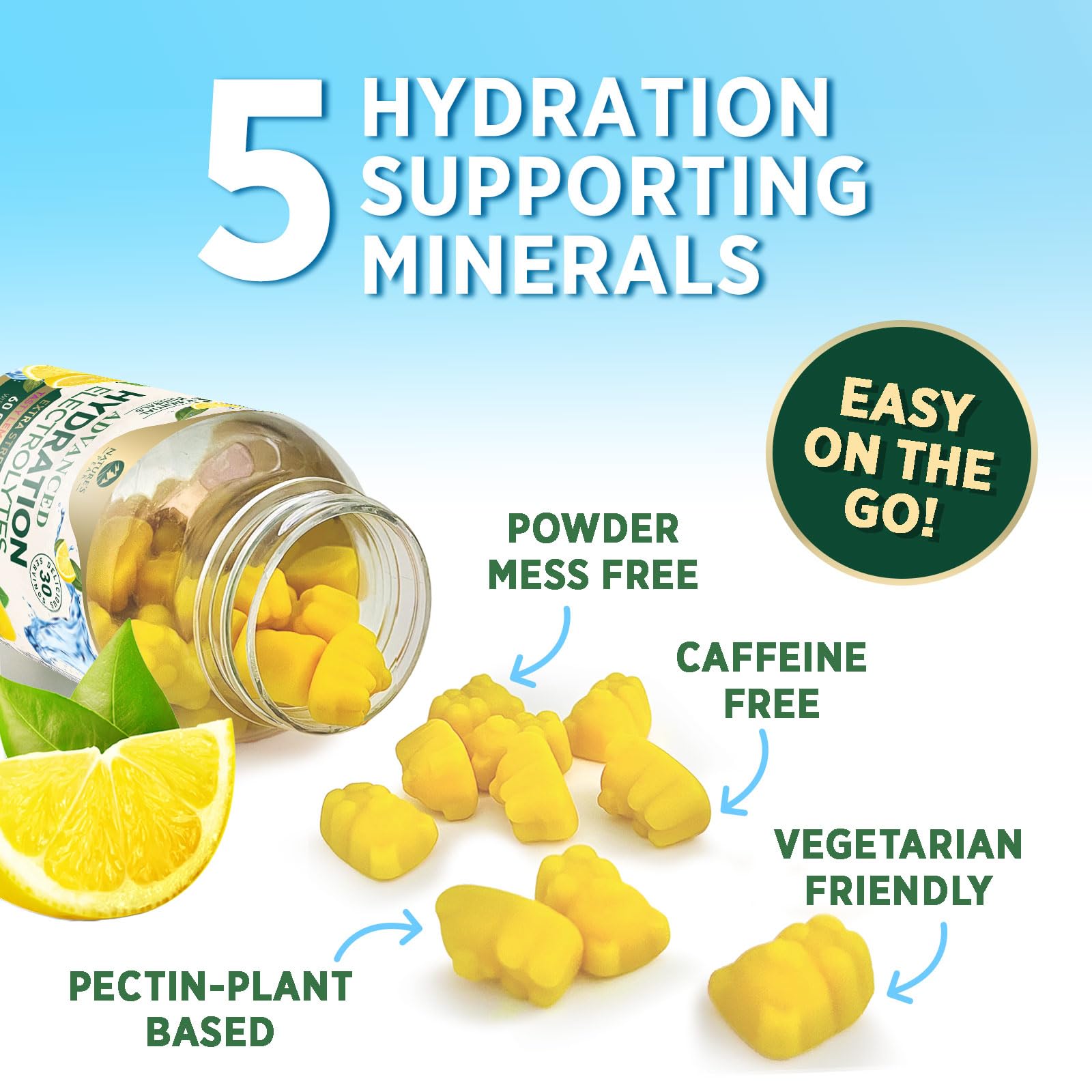 Hydration Electrolyte Gummies - Daily Liquid Replenisher Gummy - Electrolyte Multiplier with Minerals, Potassium & Real Salt - Vegan, Non-GMO - Tasty Lemon Flavor Hydration Electrolytes - 60 Gummies Nature's Peak buy australia supplements