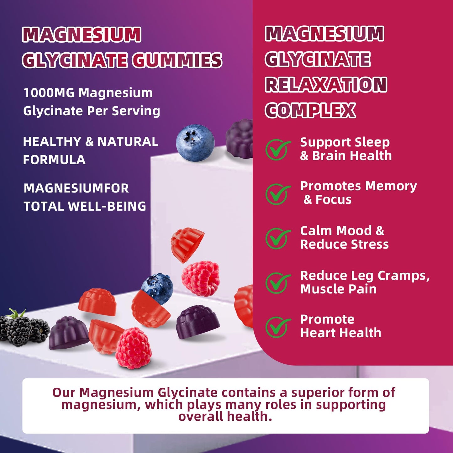 120 CT Magnesium Glycinate Gummies 1000 mg for Women and Men, Magnesium Malate & Taurate Supplements for Sleep, Body Support and Relaxation, Sugar Free OUTELANDE