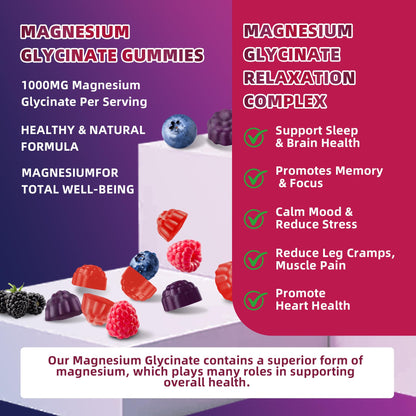 120 CT Magnesium Glycinate Gummies 1000 mg for Women and Men, Magnesium Malate & Taurate Supplements for Sleep, Body Support and Relaxation, Sugar Free OUTELANDE