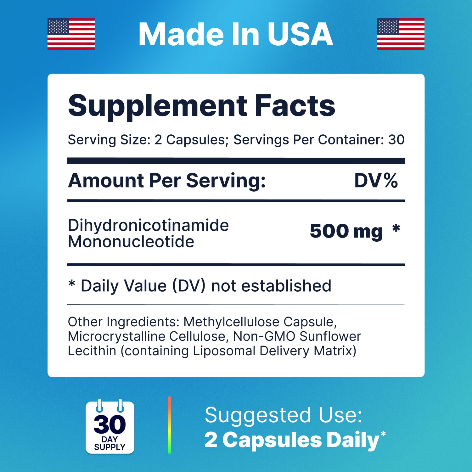 Liposomal NMNH 500 MG - NMN Supplement Alternative - NAD Supplements for Women & Men | Healthy Anti Aging - Cell Support for Energy, Focus & Skin - Advanced NAD+ Resveratrol 3-Party Tested | 1 Pack AdvantageNutra buy australia supplements