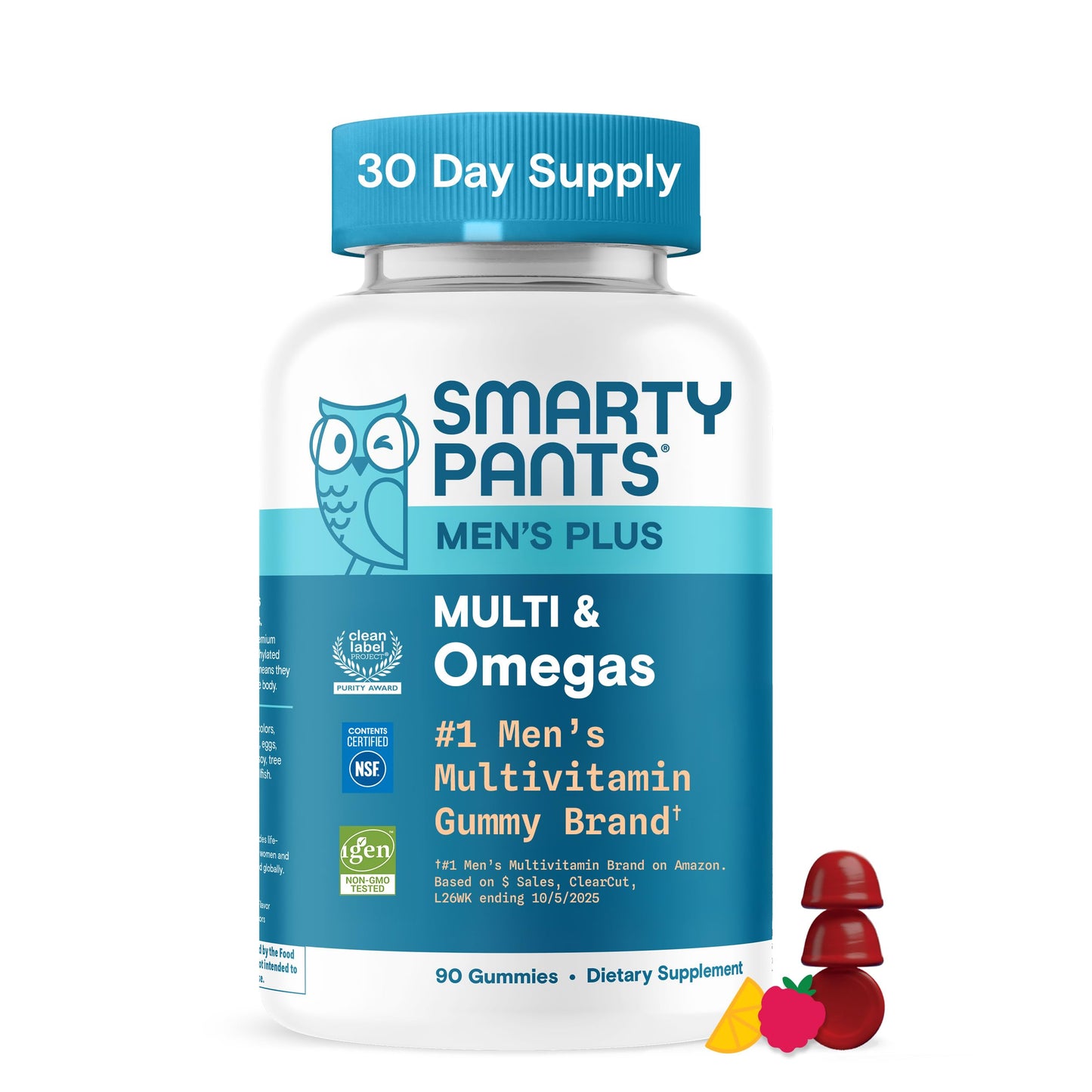 SmartyPants Men's Multivitamin Gummies with Omega 3 DHA/EPA, Methylfolate, Vitamin D3, C, B12, B6, A, K, Zinc SmartyPants