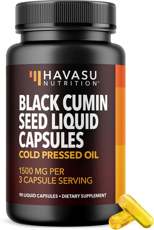 Black Seed Oil Capsules, Vegan, Non-GMO, Cold-Pressed Nigella Sativa, 90ct | 1500mg Per Serving Black Cumin Supplement for Skin Health, Immune Function, and Digestive Health, Unflavored, 30 Servings Gsupps Australia