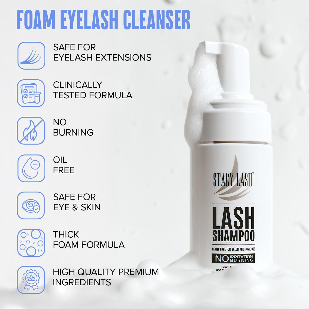 STACY LASH Eyelash Extension Shampoo + Brush / 1.69 fl.oz / 50ml / Korean Makeup Remover/Eyelid Foaming Cleanser/Wash for Extensions & Natural Lashes/Supplies for Professional & Home Use STACY LASH
