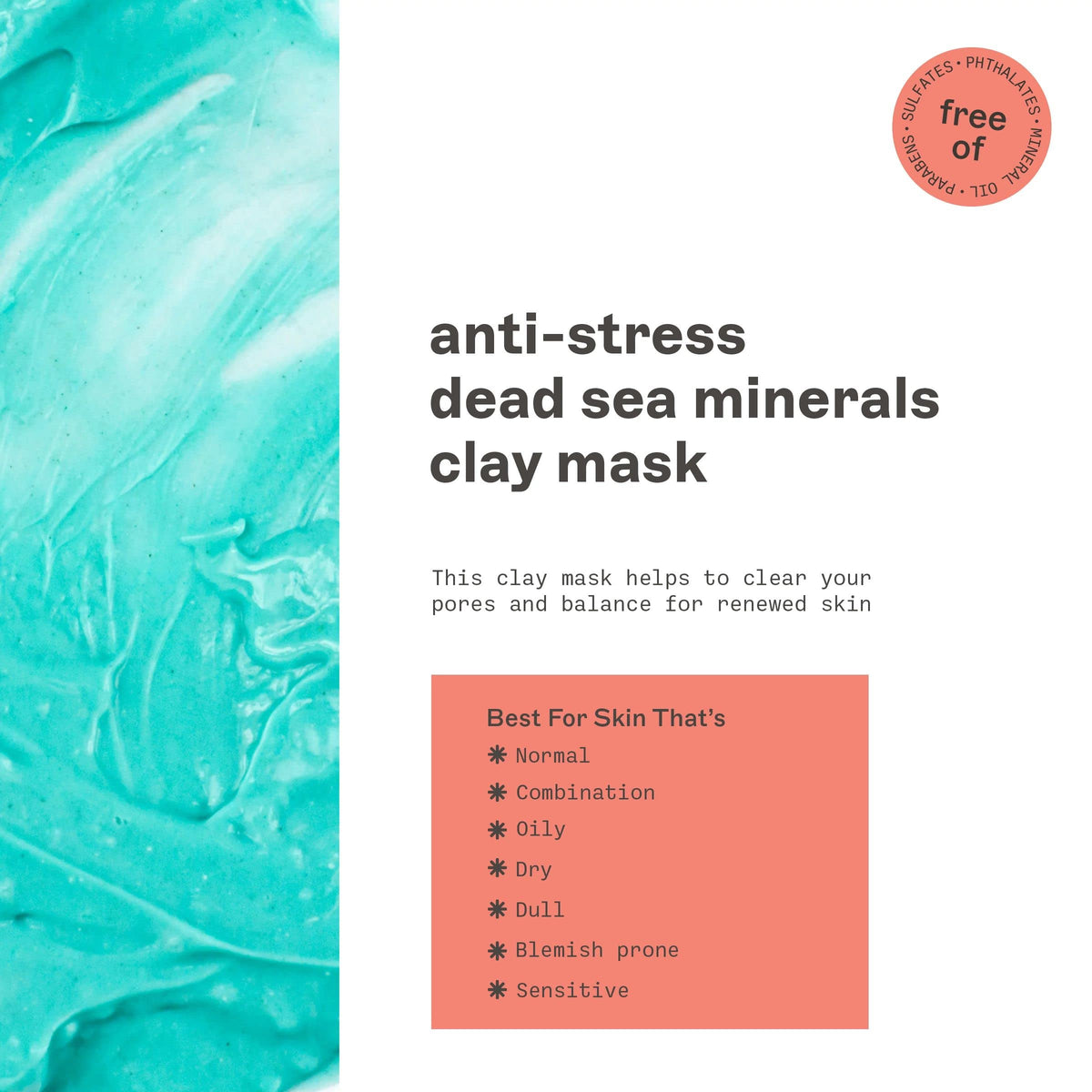 Freeman Anti-Stress Clay Mask, Dead Sea Mineral Face Mask, 6 Fl Oz Tube Freeman