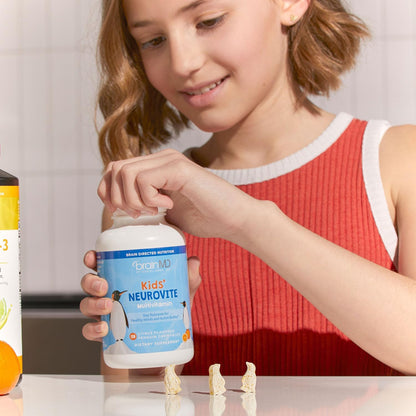 BRAINMD Dr Amen Kids’ NeuroVite, Orange Flavor - 120 Penguin-Shaped Chewables - Multivitamin & Mineral Supplement - Promotes Healthy Development & Growth - Gluten Free - 60 Servings