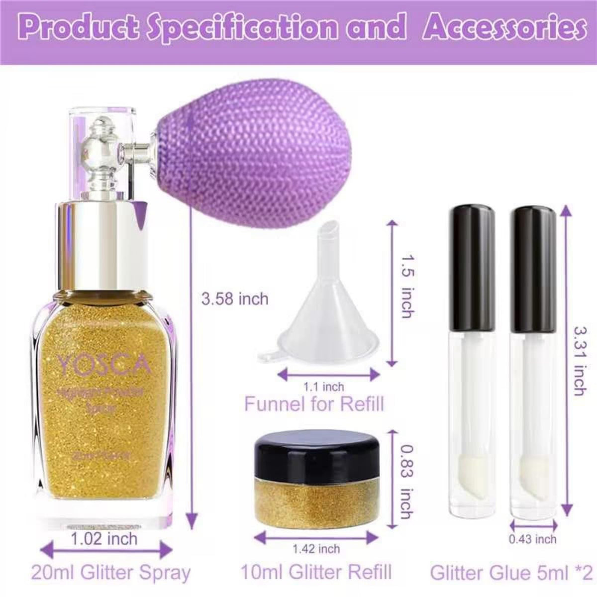 Yosca Body Glitter Spray, 30ML Body Shimmer Powder Hair Spray Fine Glitter Yosca
