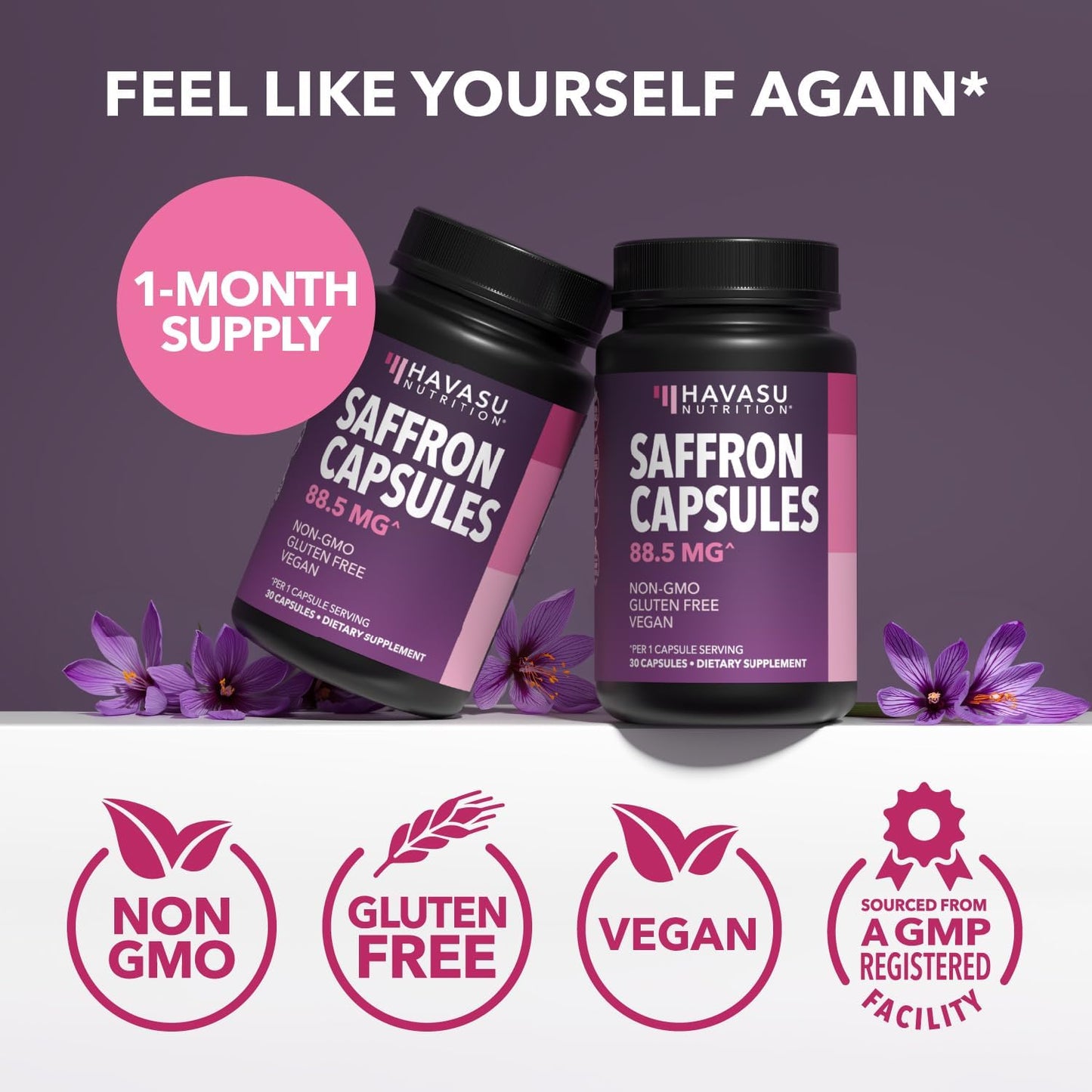 Saffron Supplements, 88.5mg Saffron Extract Per Serving, 30 Servings | Antioxidant Support to Promote Energy, Mood Support & Eye Health, 30 Count, Vegan, Non-GMO & Gluten Free, 1 Month Supply Gsupps Australia