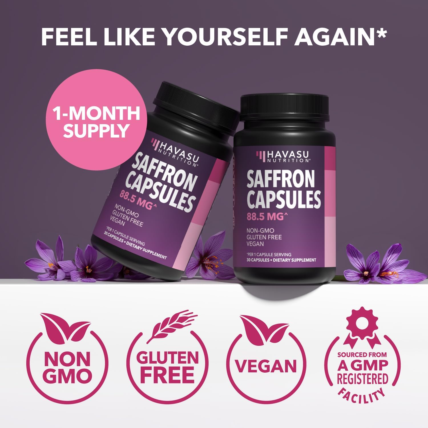 Saffron Supplements, 88.5mg Saffron Extract Per Serving, 30 Servings | Antioxidant Support to Promote Energy, Mood Support & Eye Health, 30 Count, Vegan, Non-GMO & Gluten Free, 1 Month Supply Gsupps Australia