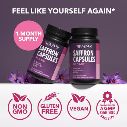 Saffron Supplements, 88.5mg Saffron Extract Per Serving, 30 Servings | Antioxidant Support to Promote Energy, Mood Support & Eye Health, 30 Count, Vegan, Non-GMO & Gluten Free, 1 Month Supply Gsupps Australia