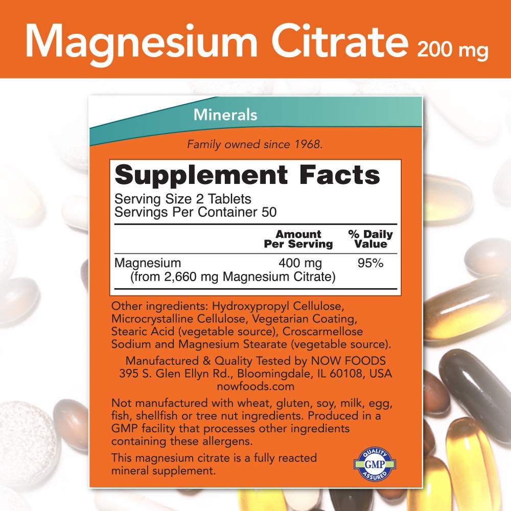 NOW Supplements, Magnesium Citrate, Enzyme Function*, Nervous System Support*, 120 Veg Capsules Gsupps Australia
