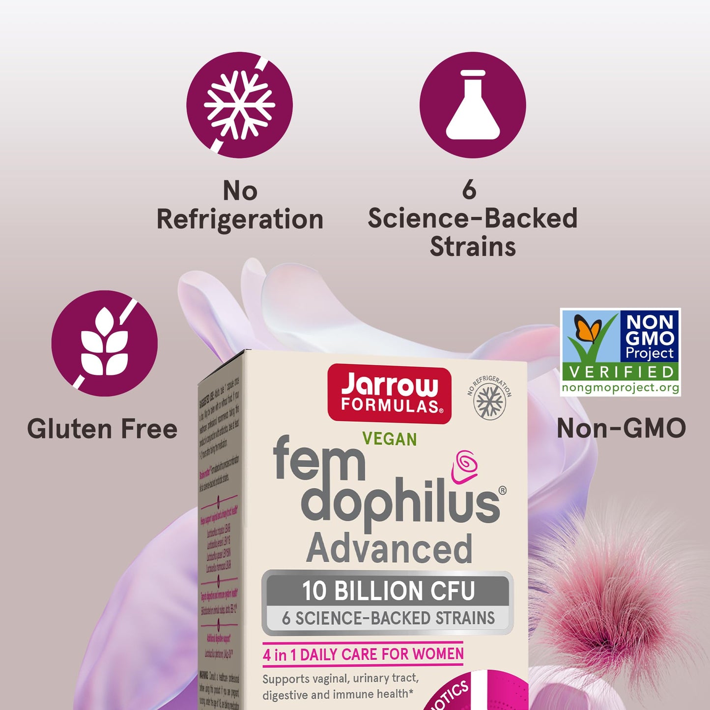 Jarrow Formulas Fem-Dophilus Advanced Vaginal & Digestive Probiotics 10 Billion CFU with 6 Science Backed Strains, for Vaginal, Urinary Tract Jarrow Formulas