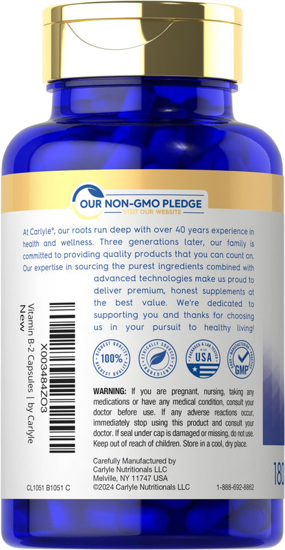 Carlyle Vitamin B-2 400mg | 180 Count | Non-GMO, Gluten Free Supplement | B2 Riboflavin Carlyle
