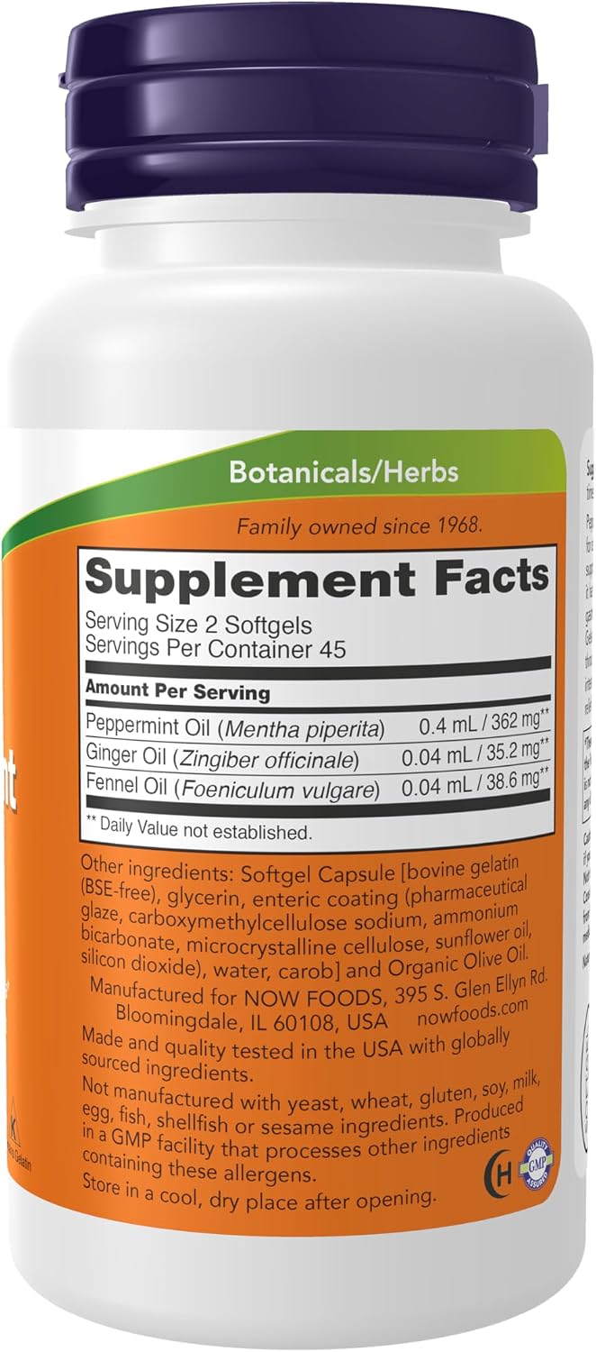 NOW Foods Supplements, Peppermint Gels with Ginger & Fennel Oils, Enteric Coated, Digestive Support*, 90 Softgels Gsupps Australia