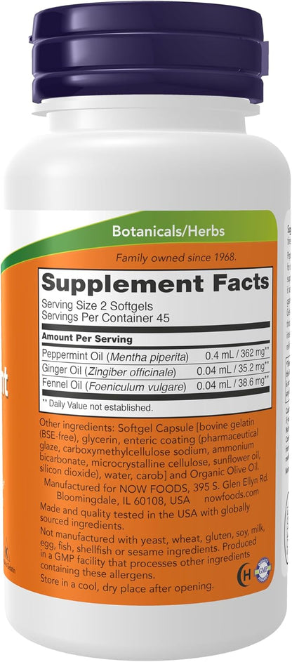 NOW Foods Supplements, Peppermint Gels with Ginger & Fennel Oils, Enteric Coated, Digestive Support*, 90 Softgels Gsupps Australia