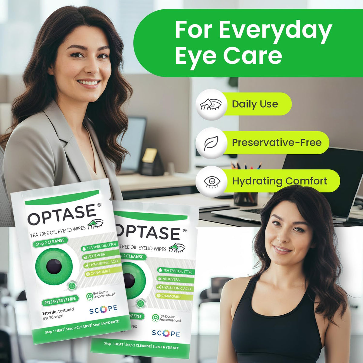 OPTASE TTO Eyelid Cleansing Wipes, 30 Count – Individually Wrapped Tea Tree Oil Eyelid Wipes – Preservative-Free Formula for Daily Use – Eye Doctor Recommended Tea Tree Eye Lid Cleanser Optase