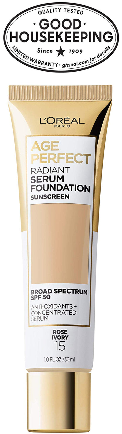 L'Oreal Paris Age Perfect Radiant Serum Foundation with SPF 50, Rose Ivory, 1 Ounce L'Oreal Paris