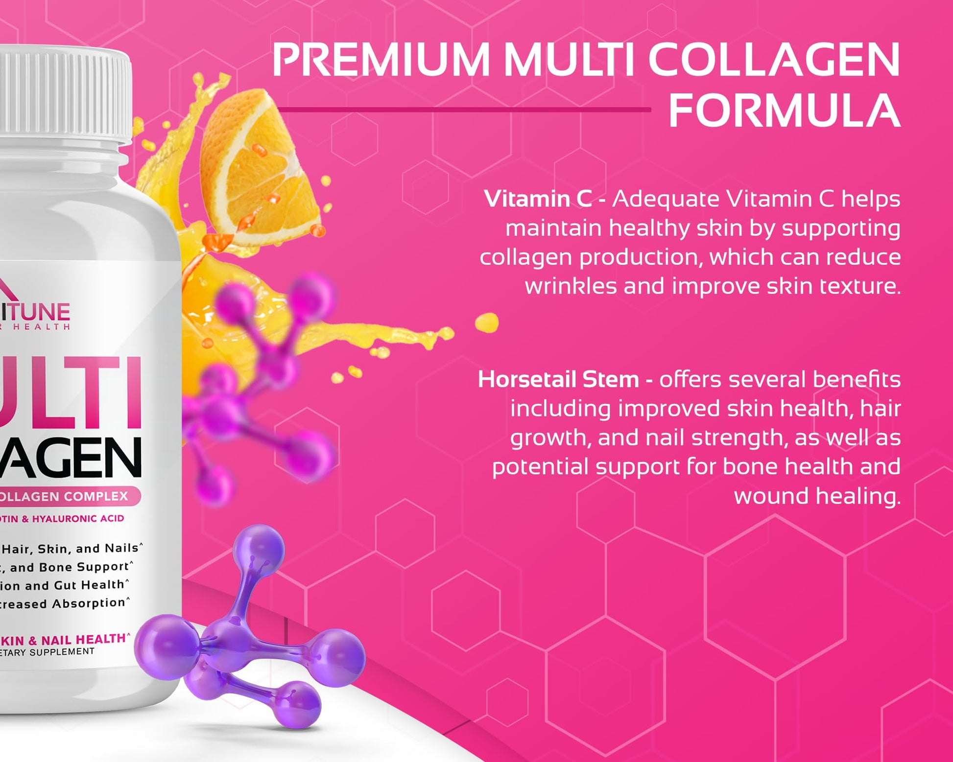 CogniTune Multi Collagen Peptides for Women with Biotin, Hyaluronic Acid, Vitamin C - 5 Types I II III V X Colageno Hidrolizado - 2000mg Hair Skin Nails Joints Support - 120 Capsules CogniTune buy australia supplements