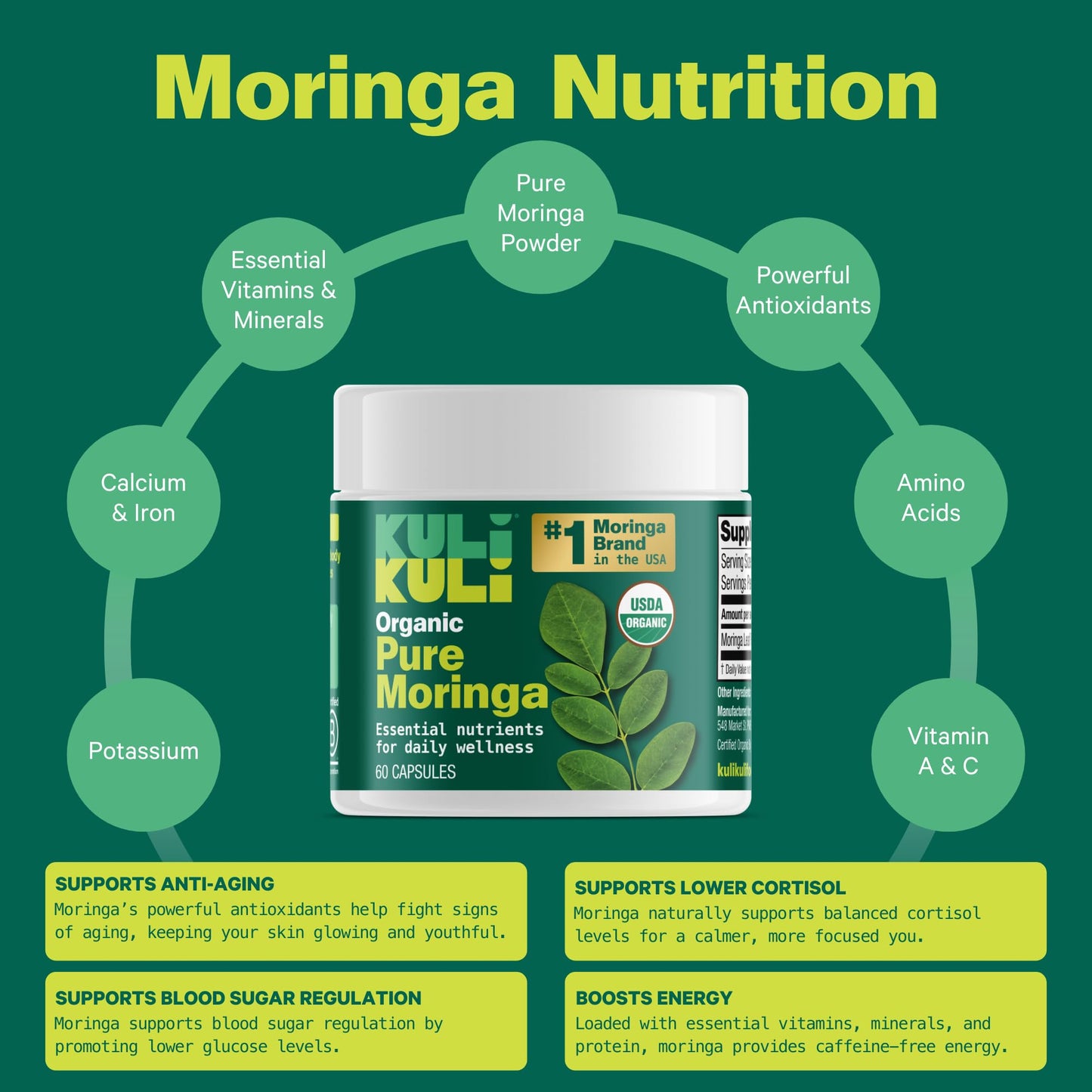 KULI KULI Organic Pure Moringa Capsules, 60 CT Kuli Kuli