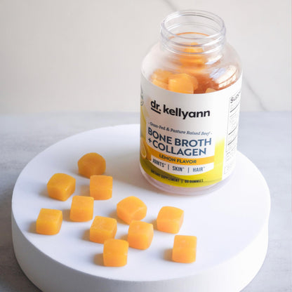 Dr. Kellyann Collagen + Bone Broth Gummies, Lemon | Gut, Skin, Joint & Hair Support | Grass-Fed Beef | Non-GMO, Dairy-Free, Soy-Free | 60 Gummies Dr. Kellyann