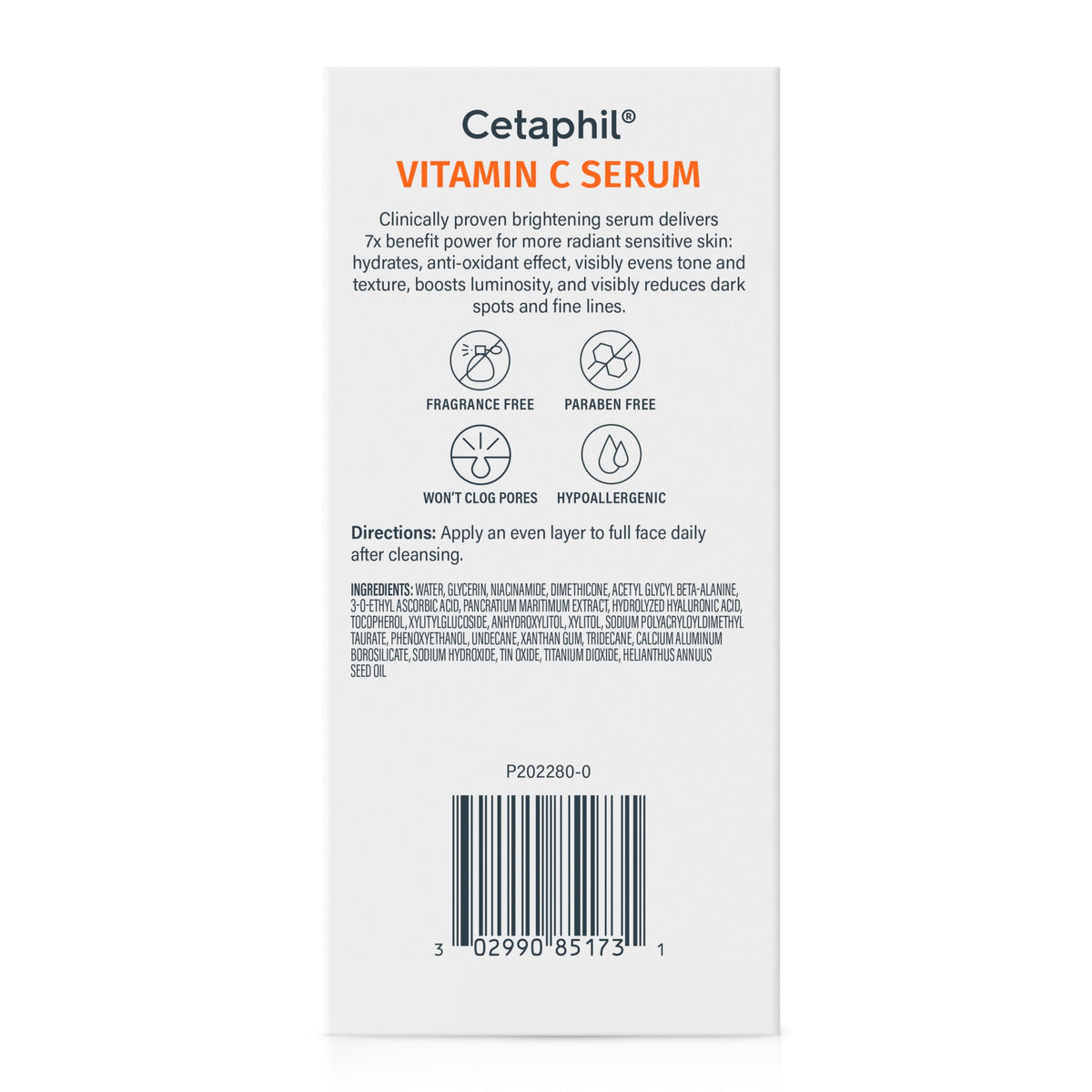 Cetaphil Vitamin C Serum for Dark Spots, Niacinamide, Fragrance Free, 1oz Cetaphil