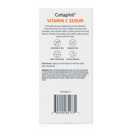 Cetaphil Vitamin C Serum for Dark Spots, Niacinamide, Fragrance Free, 1oz Cetaphil