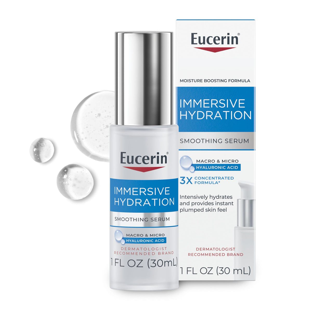 Eucerin Immersive Hydration Smoothing Face Serum, Ultra-Lightweight Hyaluronic Acid Serum Reduces the Look of Fine Lines and Wrinkles, 1 Fl Oz Bottle Eucerin