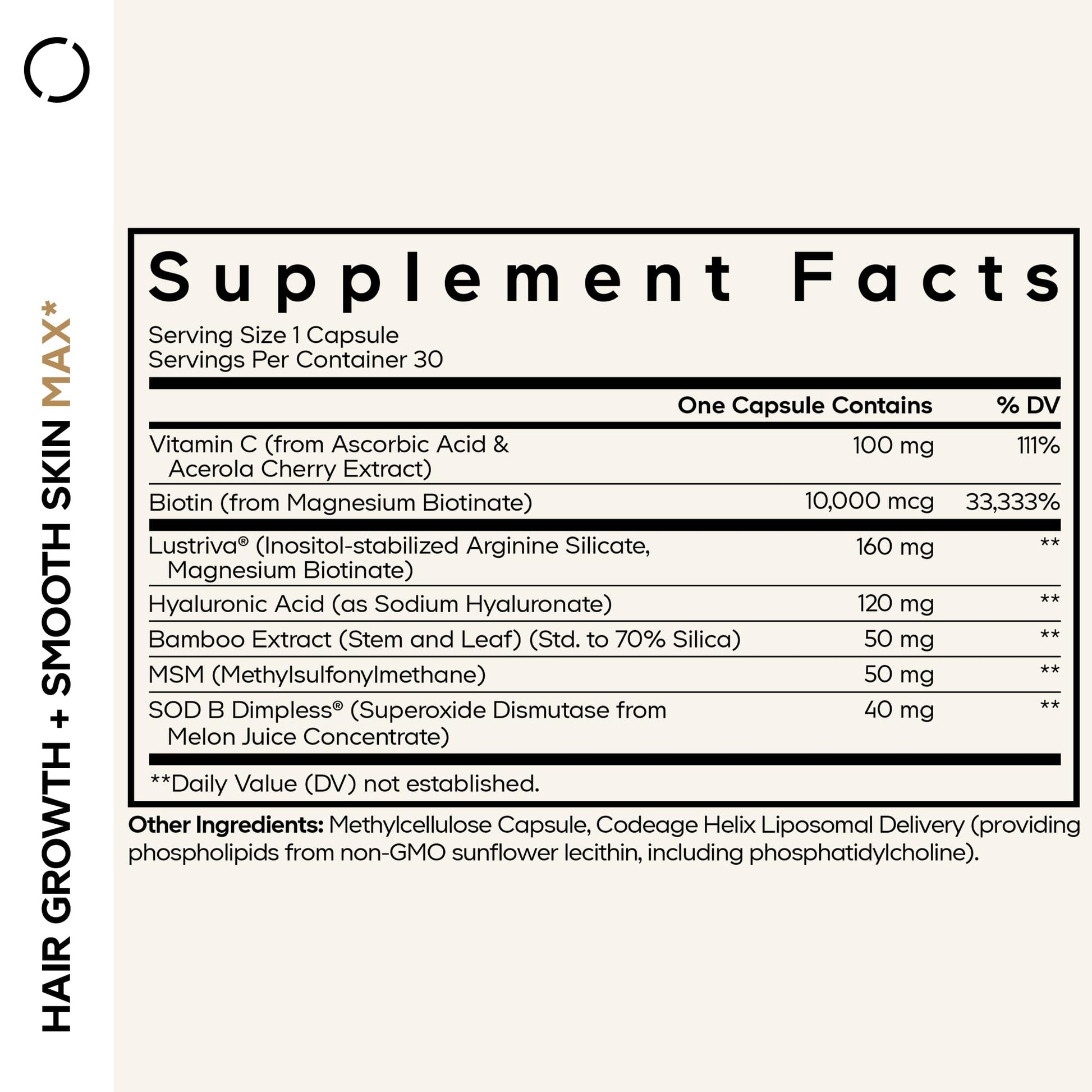 Codeage Hair Growth + Smooth Skin Max Vitamins Supplement - Patented Lustriva & SOD B Dimpless Superoxide Dismutase - Hair Growth Health Skin Cellulite Support - Biotin, Vitamin C, MSM - 30 Capsules Codeage buy australia supplements