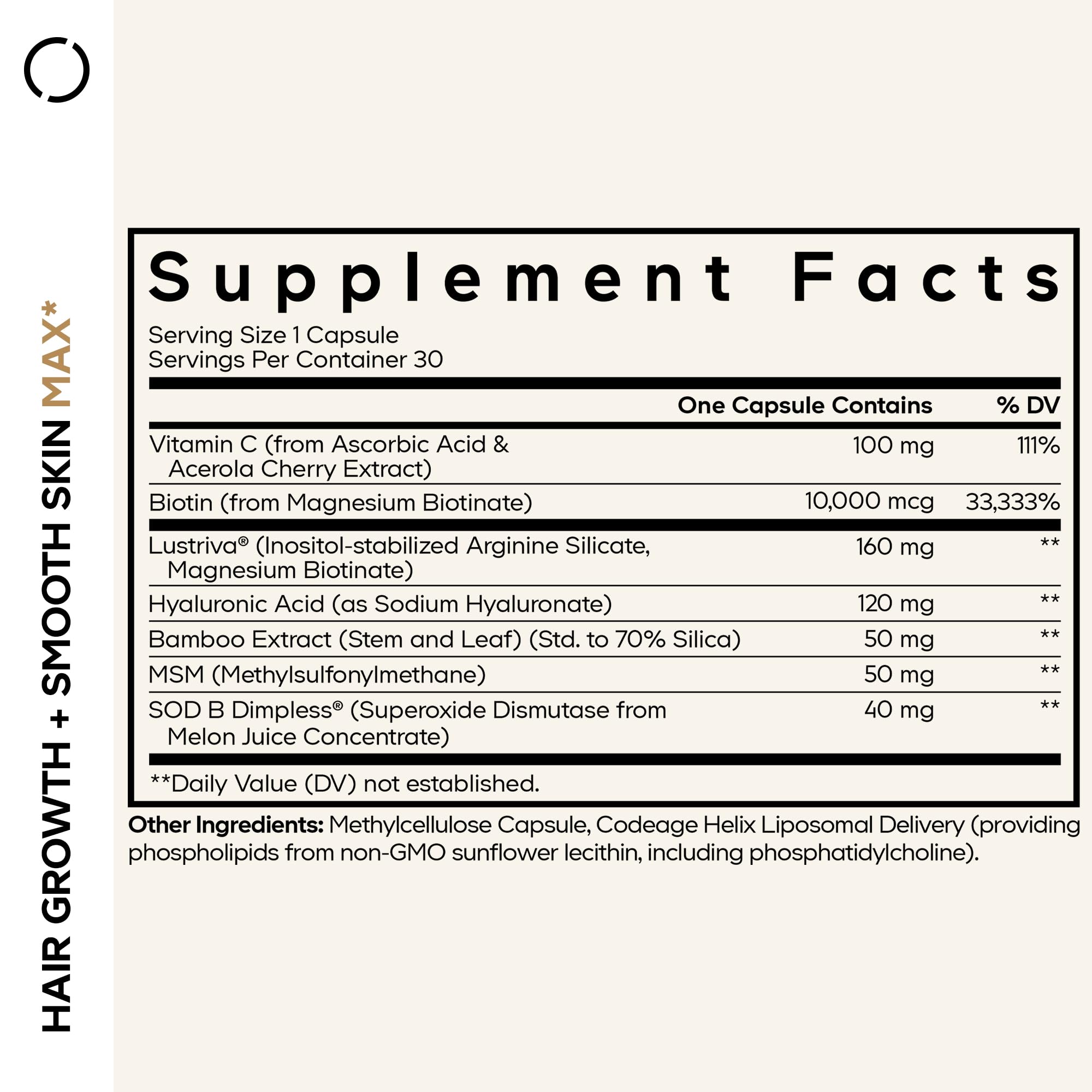 Codeage Hair Growth + Smooth Skin Max Vitamins Supplement - Patented Lustriva & SOD B Dimpless Superoxide Dismutase - Hair Growth Health Skin Cellulite Support - Biotin, Vitamin C, MSM - 30 Capsules Codeage buy australia supplements