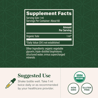 Global Healing Center - Organic Tulsi (Holy Basil Leaf Extract) Vegan Liquid Supplement Drops (Organic Basil) - Bioavailable Herb for Normal Stress Response, Natural Energy & Immune Support