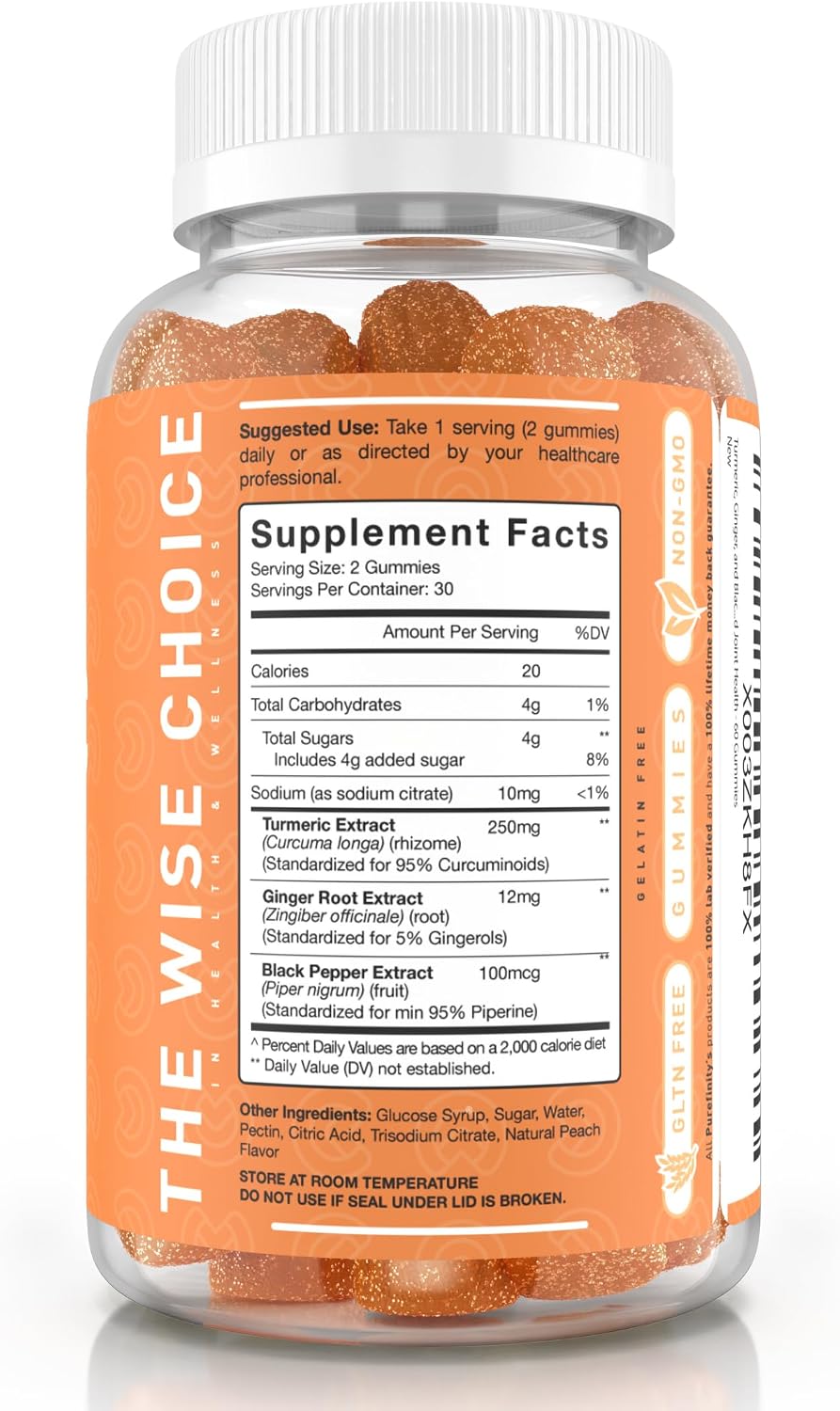 PUREFINITY Turmeric and Ginger Supplement Gummies with Black Pepper, Joint Support Curcumin Chewables with Delicious Flavor – Gluten Free, Non-GMO, Vegan, 60 Count