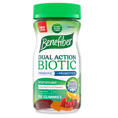 Benefiber Prebiotic  Friendly Fiber Supplement Gummies with Probiotics for Digestive Health, Assorted Fruit Flavors - 50 Count Benefiber