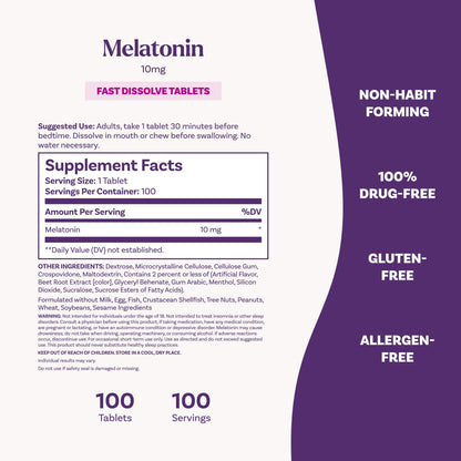 Natrol Melatonin 10mg Fast Dissolve Tablets - Strawberry Flavor, 100 Count, Sleep Support, Fast Dissolve Melatonin for Adults, 100-Day Supply Natrol