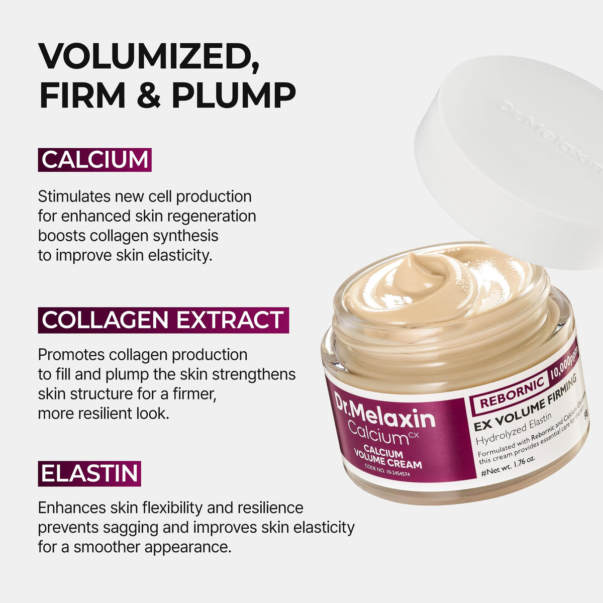Dr.Melaxin Calcium Intense Firming Cream with Collagen & Elastin, Lifting & Volumizing Face Cream for Sagging Skin, Niacinamide for Plumping Care, 1.69 fl.oz Dr.Melaxin