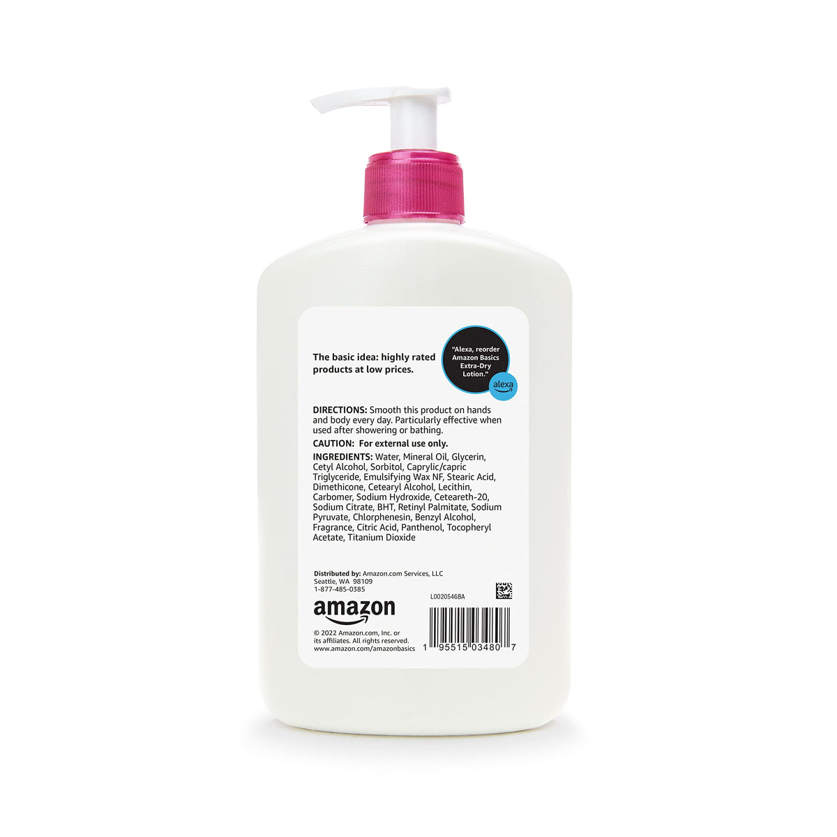 Amazon Basics Body Lotion For Dry Skin with Vitamins B5 & E, Clean Scent, 16 fl oz (Previously Solimo) Amazon Basics