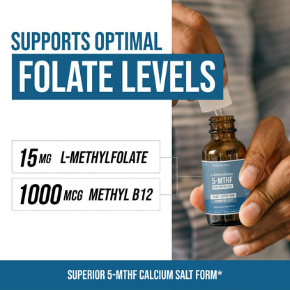 L Methyl Folate 15mg Plus Methyl B12 Cofactor – Organic Berry Flavor, High Potency Liquid Sublingual Active 5-MTHF Form - Supports Mood, Methylation Triquetra Health