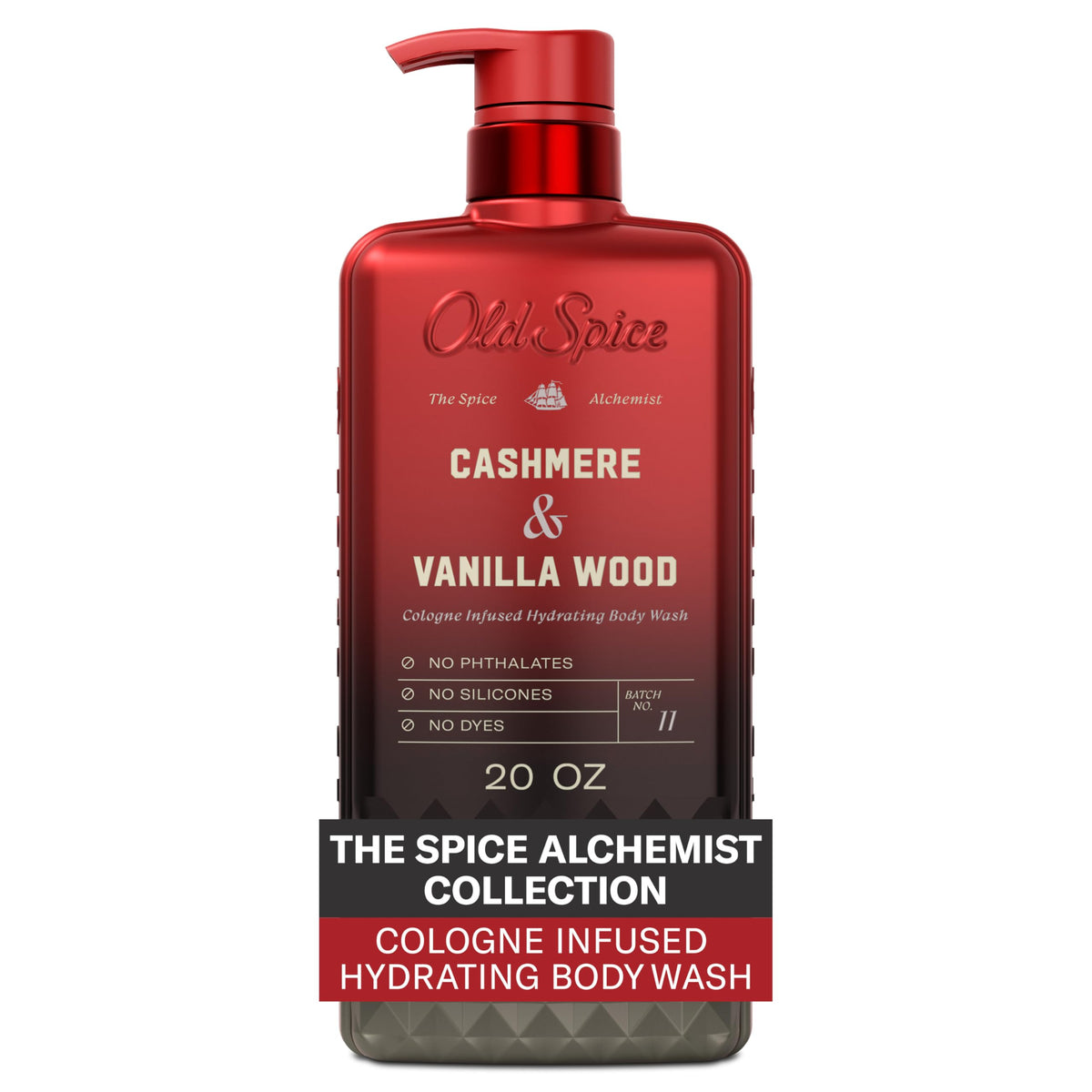Old Spice Body Wash for Men, The Spice Alchemist Collection, 24/7 Cologne Infused Hydration, No Trade Off Formula, Free of Phthalates Silicones & Dyes, Cashmere + Vanilla Wood Scent, 20 oz Old Spice