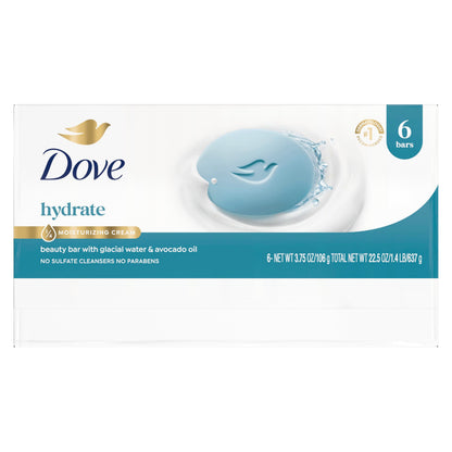Dove Beauty Bar Soap , Glacial Water & Avocado Oil, I 6 Count 3.75 oz Dove