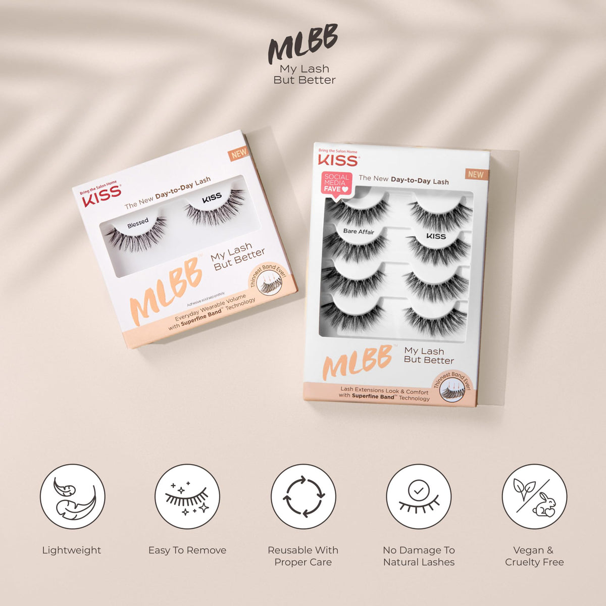 Kiss MLBB False Eyelashes, My Lash But Better, So Real, 1 Pair, 12mm, Lightweight, Stylish, Everyday Wear Strip Lashes, Superfine Band Technology, Reusable Eyelashes Natural Look KISS
