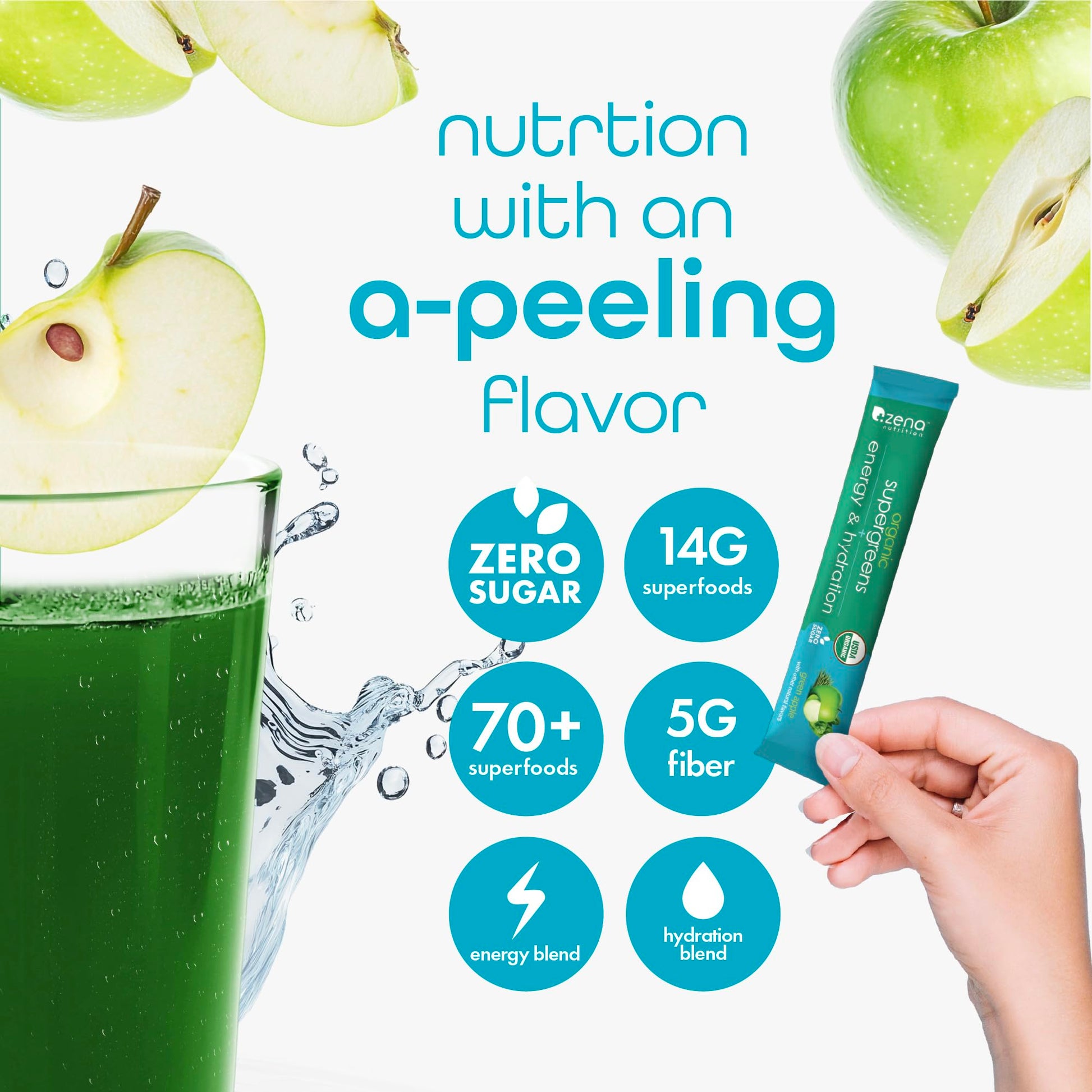 Zena Nutrition Organic Super Greens Energy & Hydration Powder, 70+ Superfoods, 0 Sugar, 5G Fiber, Spirulina, Chlorella, Prebiotics/Probiotics, Natural Caffeine + Electrolytes, 40 Drink Mix Packets Zena Nutrition buy australia supplements