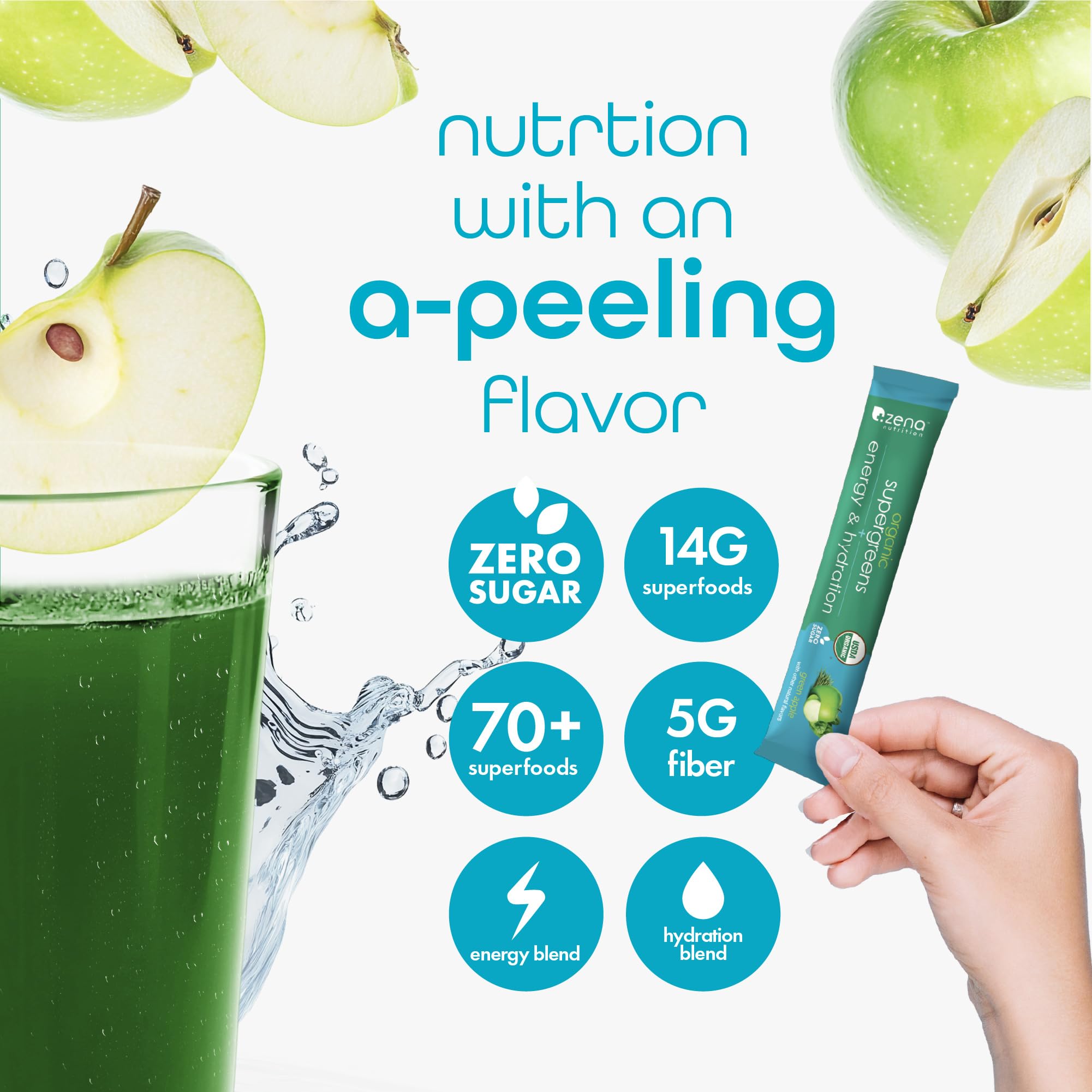 Zena Nutrition Organic Super Greens Energy & Hydration Powder, 70+ Superfoods, 0 Sugar, 5G Fiber, Spirulina, Chlorella, Prebiotics/Probiotics, Natural Caffeine + Electrolytes, 40 Drink Mix Packets Zena Nutrition buy australia supplements