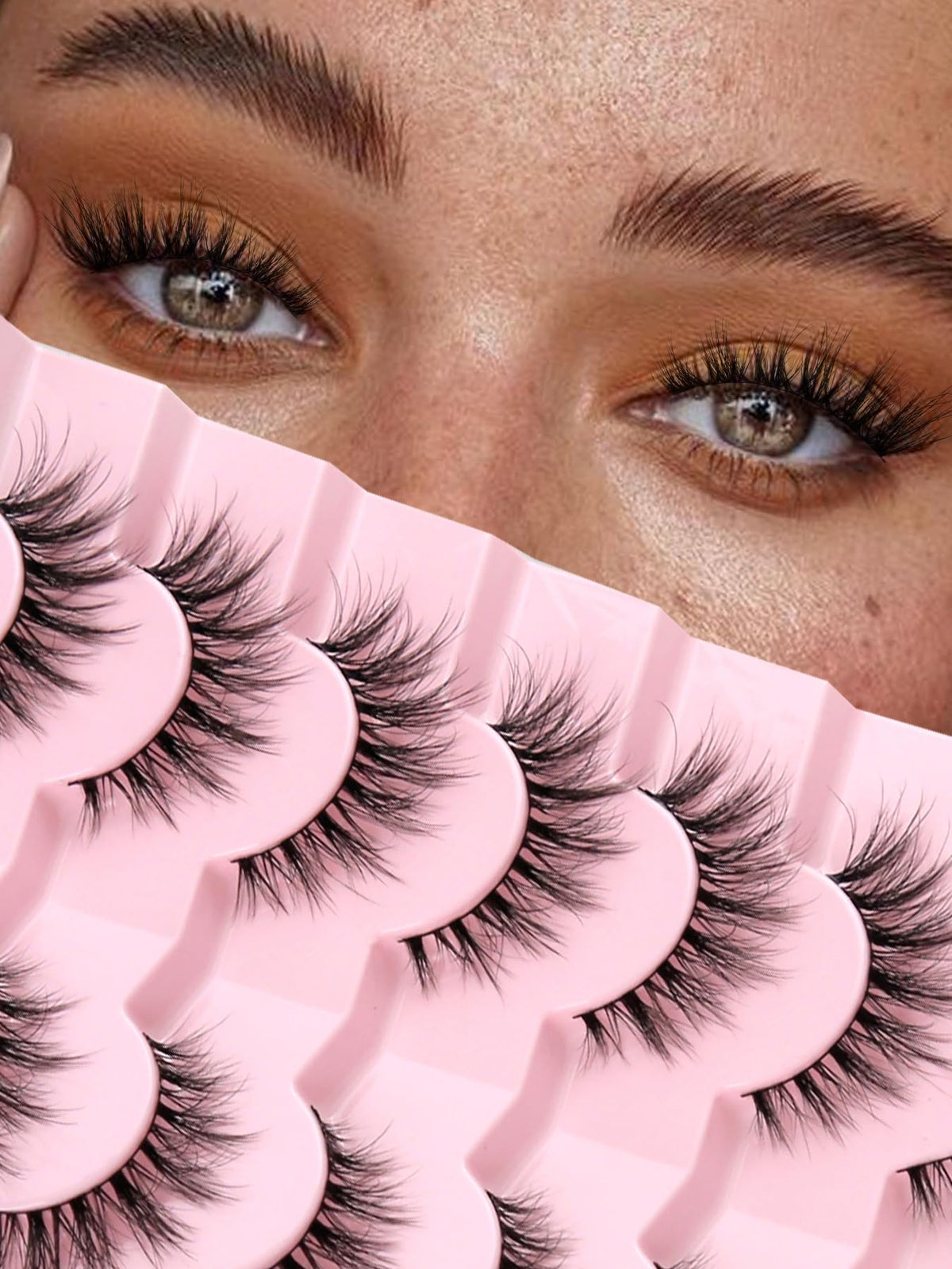 Lashes Natural Cat Eye Lashes Wispy Eyelashes 15mm False Eyelashes Wispy Lash Strips 3D Volume Fake Eyelash Thin Cotton Band Soft Eye Lash Pack 7 Pairs Siligli Siligli