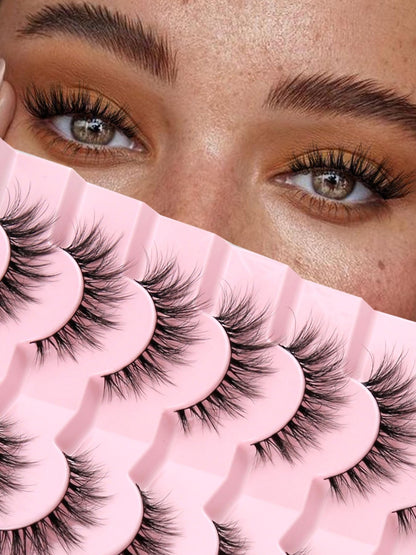 Lashes Natural Cat Eye Lashes Wispy Eyelashes 15mm False Eyelashes Wispy Lash Strips 3D Volume Fake Eyelash Thin Cotton Band Soft Eye Lash Pack 7 Pairs Siligli Siligli