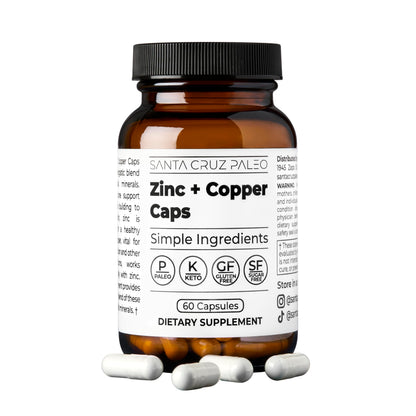 Santa Cruz Paleo, Zinc & Copper Mineral Supplement, High Absorption Formula, Zinc Supplement for Skin & Hair, L Methionine, Copper Gluconate, Trace Minerals Santa Cruz Paleo