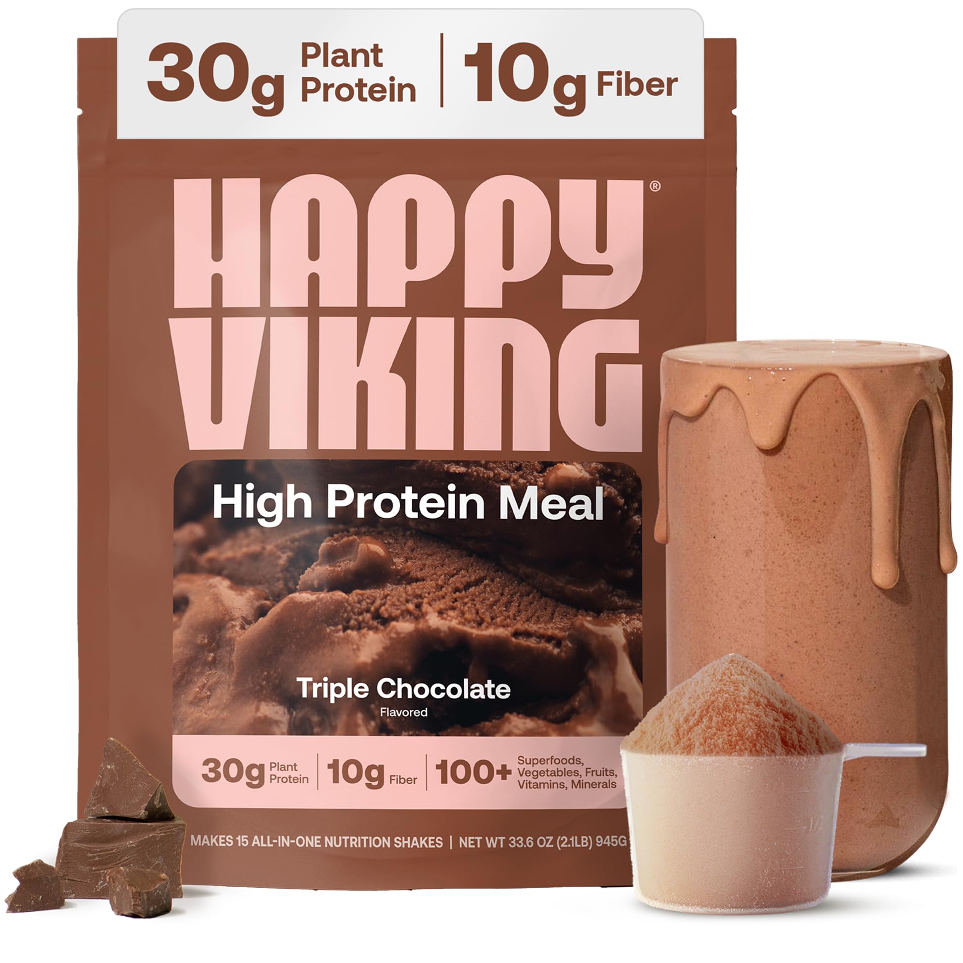 Happy Viking Plant-Based Protein Powder +100 Superfoods Chocolate Meal Replacement Shake, Created by Venus Williams, 30g Plant Protein, 10g Fiber, Vegan, Gluten-Free, Non-GMO,15 Meals Happy Viking buy australia supplements