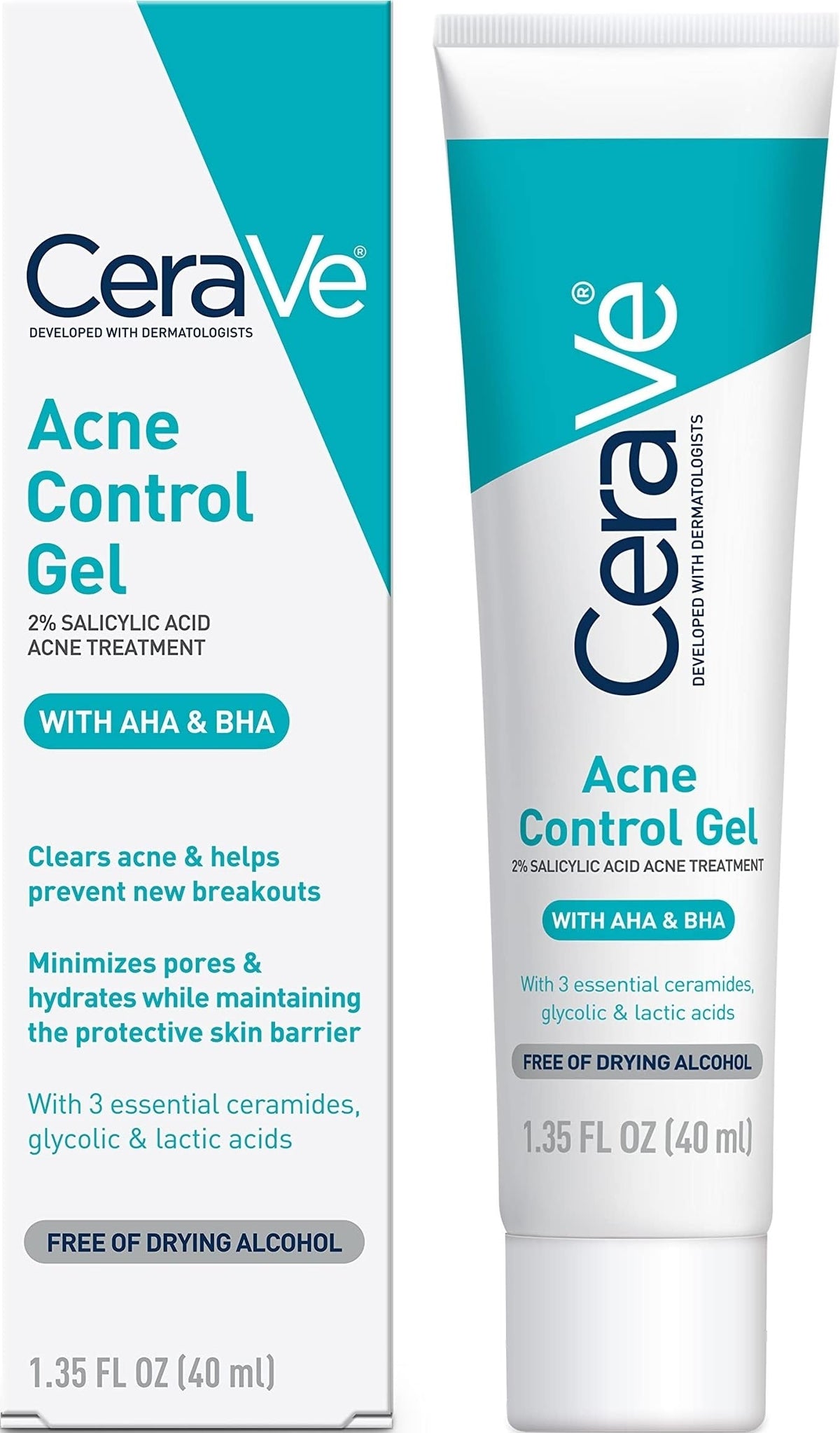 CeraVe Acne Control Gel, Salicylic & Glycolic Acid Face Treatment, 1.35oz CeraVe