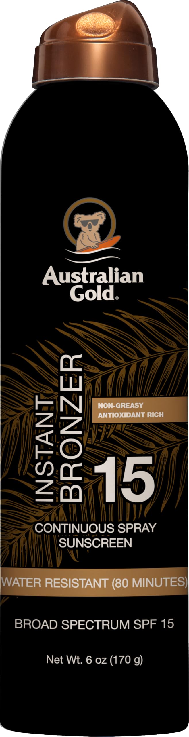 Australian Gold Continuous Spray Sunscreen SPF 15 | Instant Bronzer, 6 Fl Australian Gold