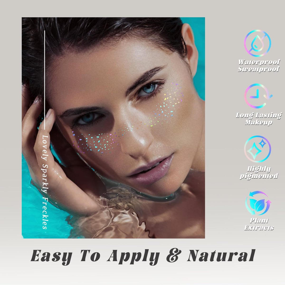 HOSAILY 6pcs Holographic Glitter Freckles Face Tattoo for Rave Accessories HOSAILY